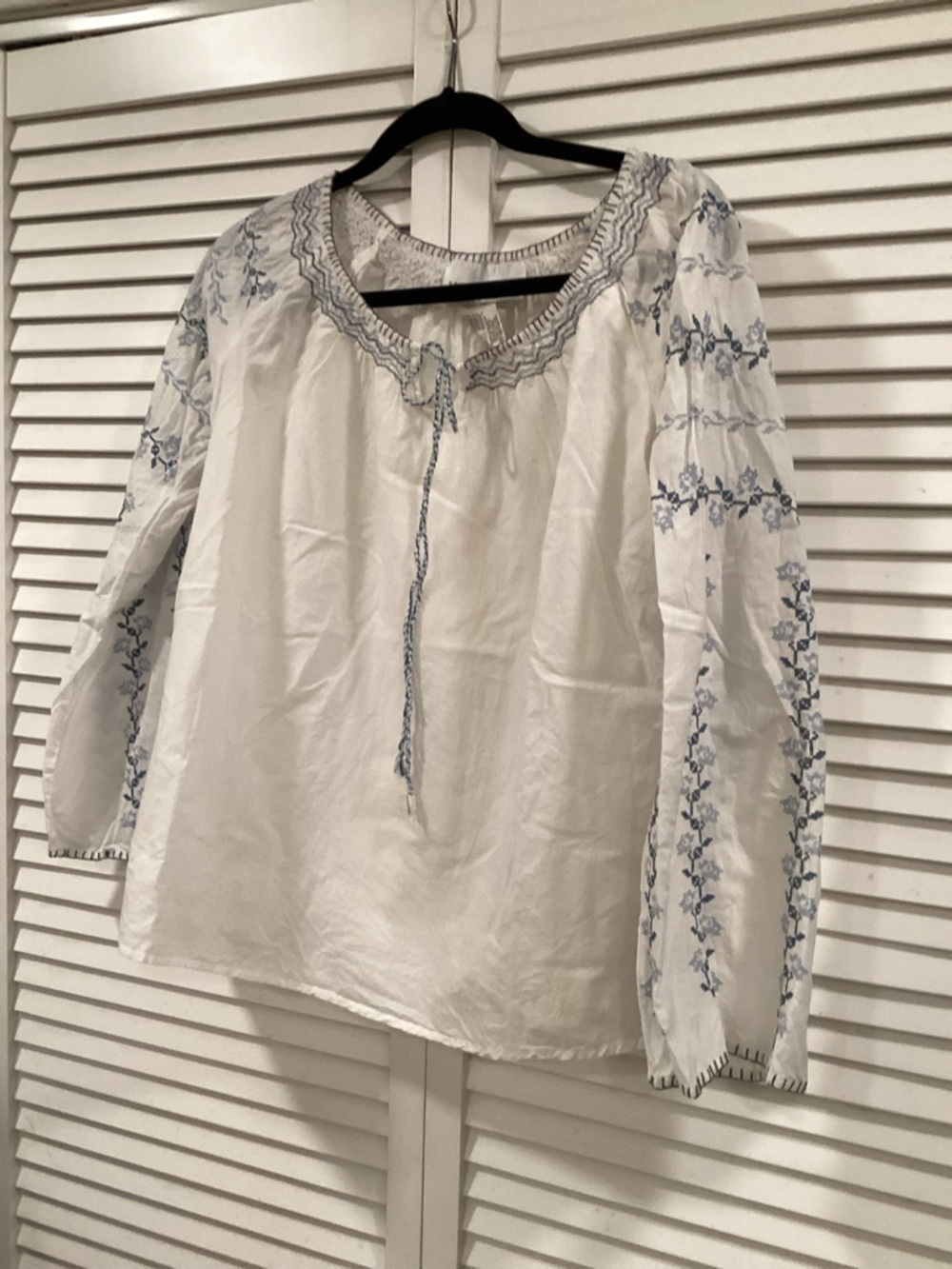 Maternity White Boho Embroidered Peasant Top Summer Top S